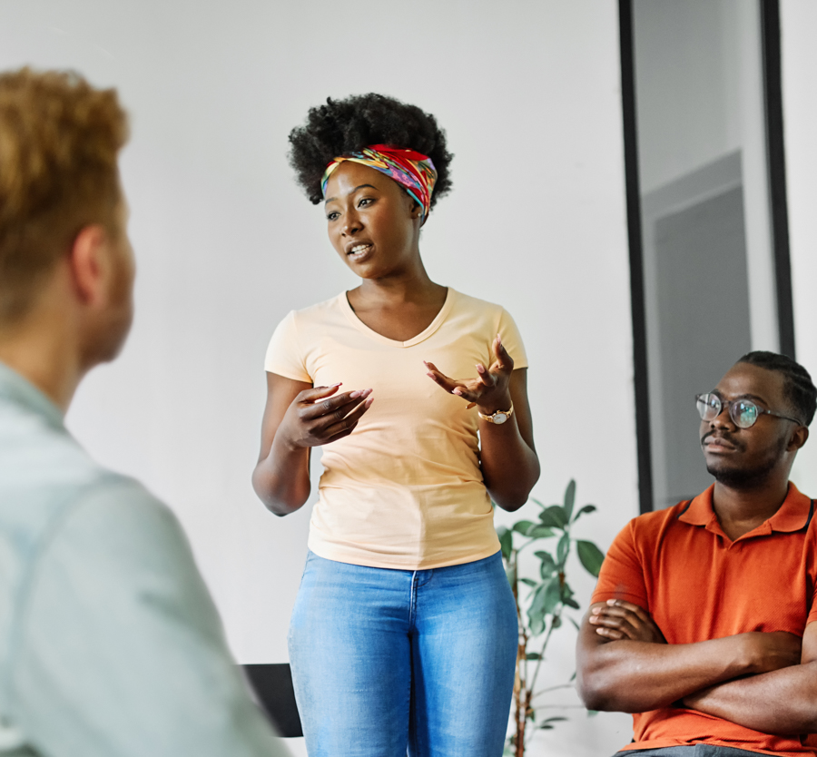 woman addressing addiction support group